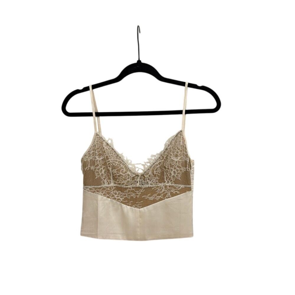 Oh Polly Bria Lace Panel Ivory Cream Feminine Delicate Crop Tank Top Size 4